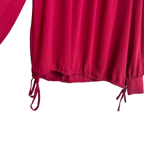 Loft Womens Chiffon Blouse Size Small Red Long Sleeve Pullover Blouson Hem - Picture 3 of 7